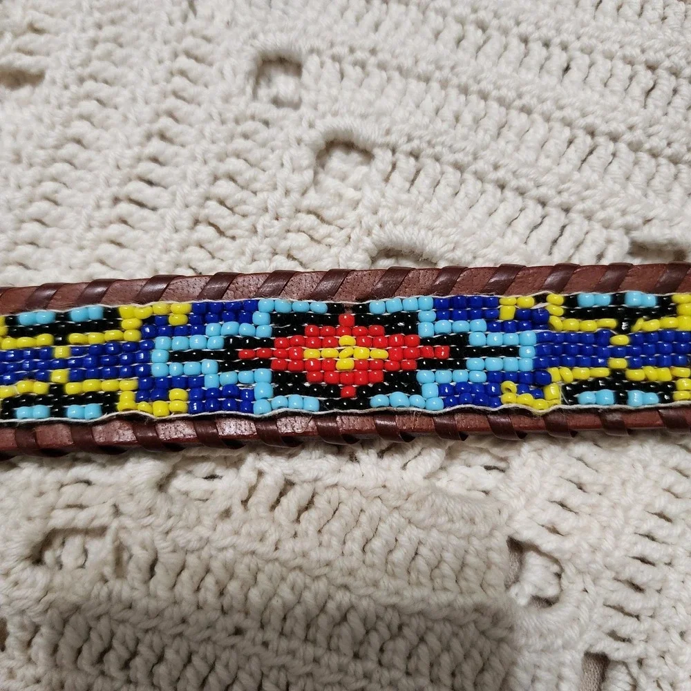 Handmade Beaded Genuine Belt Made In India Size 38‎ Boho Hippie Western